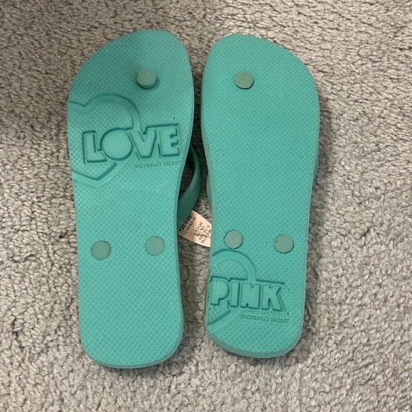 Victoria's Secret PINK Aqua Flip Flops with White Accents - Picture 5 of 5
